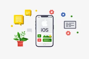 iPhone with iOS apps and icons